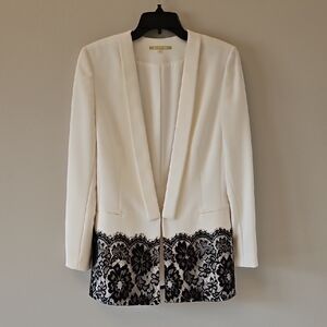 BCBGMaxAzria White Blazer with Black Lace Detail